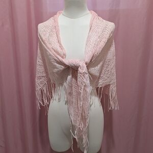 Whimsical Pale Pink Lace Fringe Shawl/Sarong